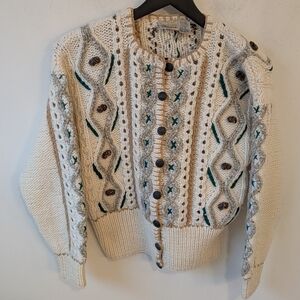 VTG Liz Claiborne Women's Chunky Wool Linen Cotton Textured Multi Cardigan Small
